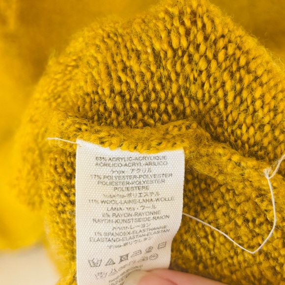 Free People Lovely Lines Pullover Wool Sweater Mustard Sunstone Combo SZ Medium - Picture 7 of 14